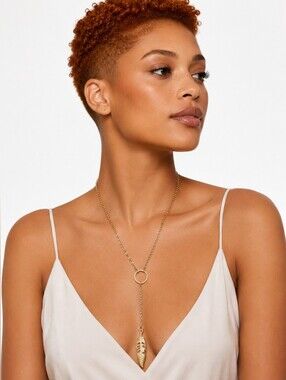 Golden Lariat Feather Pendant Necklace